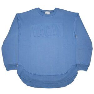 Embossed Crewneck Sweatshirt Womens Blue Salty Wave Small Beachy Streetwear NWOT